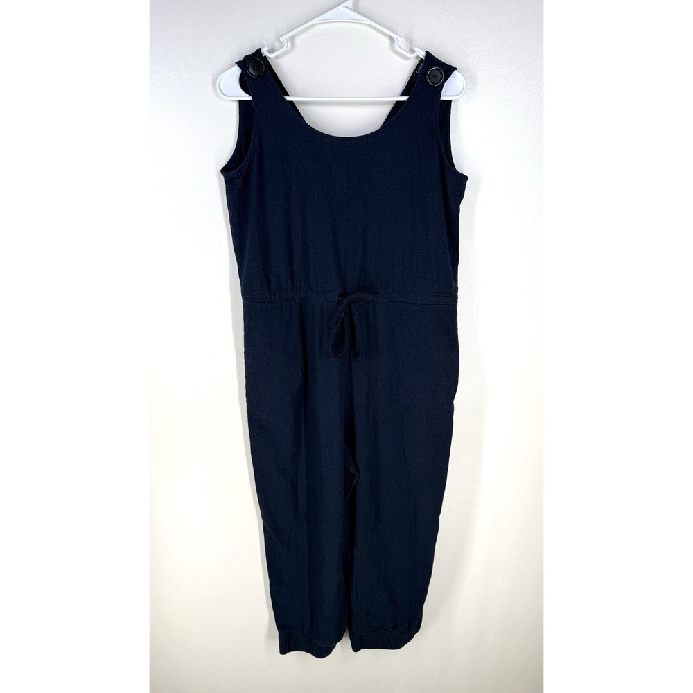 Drew Sleeveless Drawstring Tapered Jumpsuit Romper Navy Size M Linen Blend